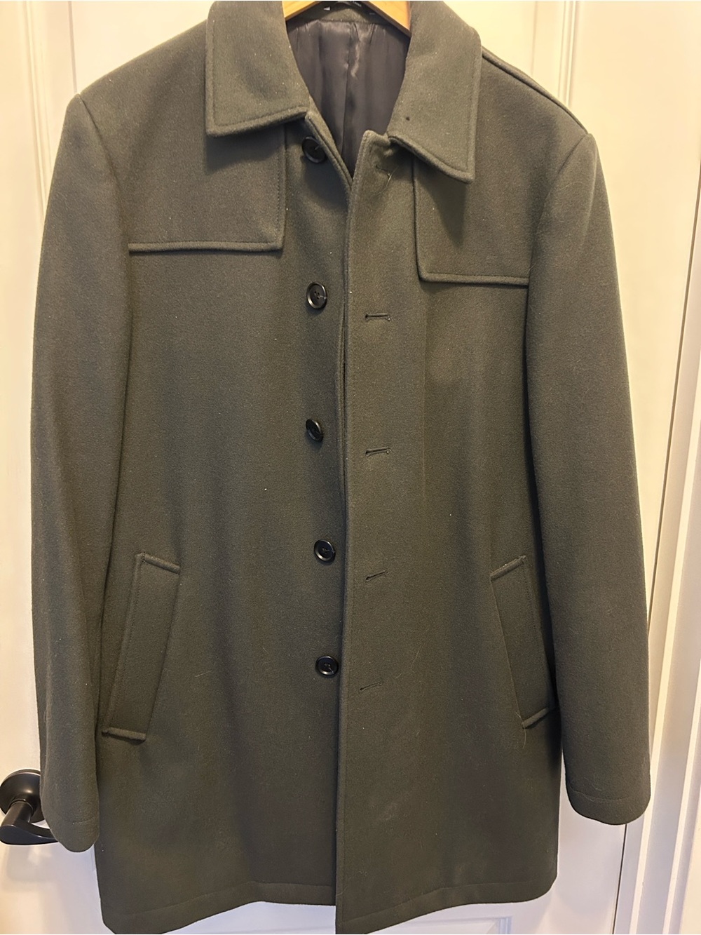 Club Monaco Men's Olive Dark Green Wool-Blend Pea Coat